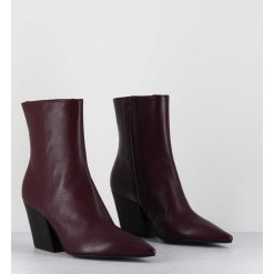 New Garrice Boots Bout Pointu En Cuir Prune Talon Biseaute - Swan Nappa Mogano