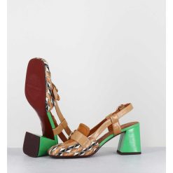 New Garrice Mocassins Slingback Motif Retro Camel & Vert - Suyli Blues Cuero