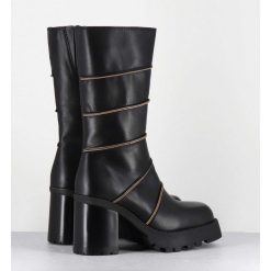 Wholesale Garrice Boots A Plateforme En Cuir Noir & Surpiqures Beiges - Graciane Black Boots