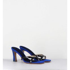 Clearance Garrice Mules A Talon 90S En Cuir Bleu & Noir - Mj1086 Suede Royal