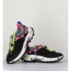 Hot Garrice Sneakers Track Sole Toile Noir & Elastique Fluo - Crossd 257