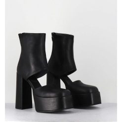 Hot Garrice Open Platform Boots En Cuir Noir - 3760 Gas Nero