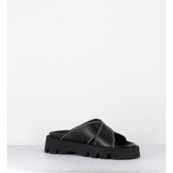 Online Garrice Mules En Cuir Noir Semelle Crantee - Lacey Black Sandals