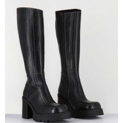 Hot Garrice Bottes A Plateforme En Cuir Noir & Surpiqures Blanches 90S - Dulce Tal Boots