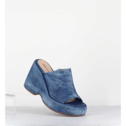 Hot Garrice Mules Compensees 90S En Jean Bleu Lave - Masa3 Jeans Lavato