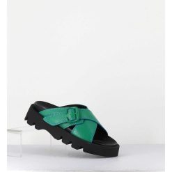 Hot Garrice Mules En Cuir Vert Semelle Crantee - Lacey Green Sandals