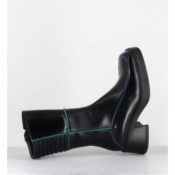 Online Garrice Boots En Cuir Noir & Surpiqures Vert + Bleu - Kerri Black Boots