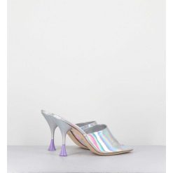 New Garrice Mules Talon Haut Cuir Iridescent Argent - Asia Cosmo Silver