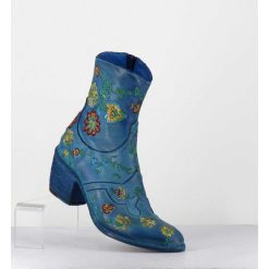 New Garrice Boots En Cuir Bleu Broderies Fleurs - 3207C Alfa Cielo