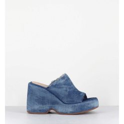 Hot Garrice Mules Compensees 90S En Jean Bleu Lave - Masa3 Jeans Lavato