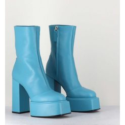 Wholesale Garrice Boots En Cuir Souple Bleu Turquoise - Iara Mok Ash