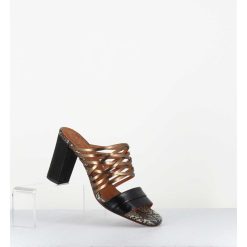 Hot Garrice Mules Multi-Matieres En Cuir Tresse Bronze & Noir - Bisu Softy Negro