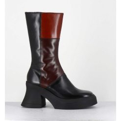 New Garrice Boots A Plateforme 70S En Cuir Patchwork Noir & Marron - Belinda Brown Boots