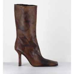 Online Garrice Boots Talon Haut & Bout Carre En Cuir Marron Vieilli - Noor Brown Ankle Boots