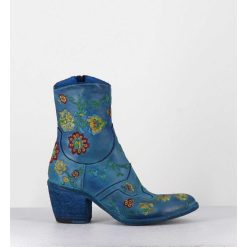 New Garrice Boots En Cuir Bleu Broderies Fleurs - 3207C Alfa Cielo