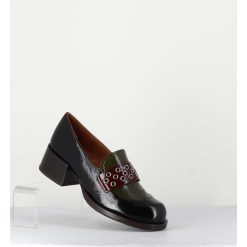 Hot Garrice Mocassins Petit Talon Cuir Noir/Marron/Vert - Toben Negro Hunt