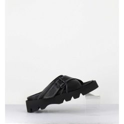 Online Garrice Mules En Cuir Noir Semelle Crantee - Lacey Black Sandals