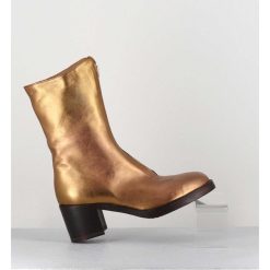 New Garrice Boots En Cuir Metallise Dore A Zip -888 Nappa Oro