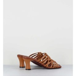 New Garrice Mules Petit Talon Retro En Cuir Tresse Camel - Nayla Woven Peach