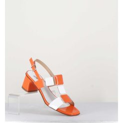 Wholesale Garrice Sandales 60S Bout Carre En Cuir Vernis Orange & Blanc - Lefai5 Orange White