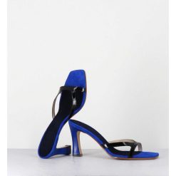 Clearance Garrice Mules A Talon 90S En Cuir Bleu & Noir - Mj1086 Suede Royal