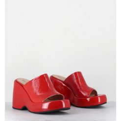 New Garrice Mules Compensees 90S En Cuir Vernis Rouge - Masa1 Cindy Rosso