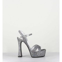 New Garrice Sandales A Talon Haut Cuir Disco Print - Mira Argento