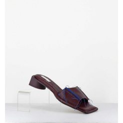 New Garrice Mules Cuir Violet & Fils Bleus Petit Talon - Fifi Tumbled Mauve