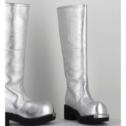 Online Garrice Bottes Biker En Cuir Metallise Argent - S66Ww0075 T9002