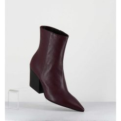 New Garrice Boots Bout Pointu En Cuir Prune Talon Biseaute - Swan Nappa Mogano