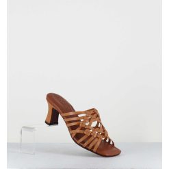 New Garrice Mules Petit Talon Retro En Cuir Tresse Camel - Nayla Woven Peach