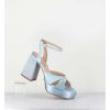 Hot Garrice Sandales A Plateforme Satin & Jean Bleu - Tera Raso Cielo