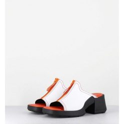 New Garrice Mules En Cuir Blanc & Zip Orange - Bertie White Sandals