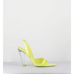 New Garrice Sandales Cuir Jaune & Talon Plexi Conique - Bridget Lack Lime