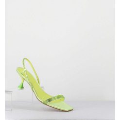 Hot Garrice Sandales Petit Talon Satin Vert & Strass - Tami Satin Kiwi