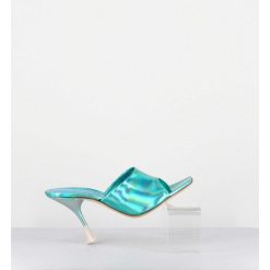 Best Garrice Mules Talon Haut Cuir Iridescent Turquoise - Asia Cosmo Ocean