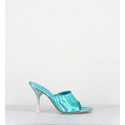 Best Garrice Mules Talon Haut Cuir Iridescent Turquoise - Asia Cosmo Ocean