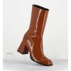 New Garrice Boots A Talon 70S En Cuir Vernis Marron Orange - Ya2240 Cuoio