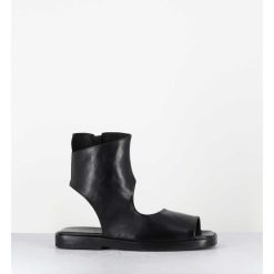 Wholesale Garrice Sandales Plates 'Open-Boots' Destructure En Cuir Noir - Ara Trill Nero