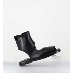 Wholesale Garrice Sandales Plates 'Open-Boots' Destructure En Cuir Noir - Ara Trill Nero