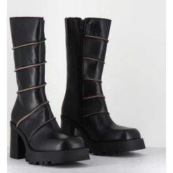 Wholesale Garrice Boots A Plateforme En Cuir Noir & Surpiqures Beiges - Graciane Black Boots