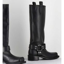 New Garrice Bottes Bikers Bout Carre En Cuir Noir - 1613 York Nero