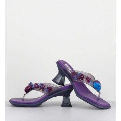 Clearance Garrice Tong Cuir Violet & Plexi Ornees De Coquillages - Oceane Purple Sandals