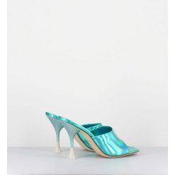 Best Garrice Mules Talon Haut Cuir Iridescent Turquoise - Asia Cosmo Ocean