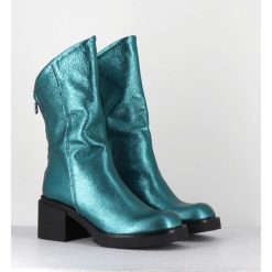 Online Garrice Boots Legeres Esprit Biker En Cuir Metallise Bleu - Yama Laminato Petrolio