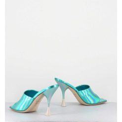 Best Garrice Mules Talon Haut Cuir Iridescent Turquoise - Asia Cosmo Ocean