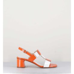 Wholesale Garrice Sandales 60S Bout Carre En Cuir Vernis Orange & Blanc - Lefai5 Orange White