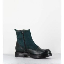 Wholesale Garrice Bottines Plates A Boutons En Cuir Vert & Bleu - Laco Carly Petrolio