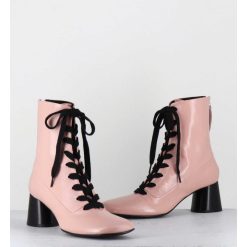 Best Garrice Boots En Cuir Rose Poudre A Lacets Noir Talon Geometrique - Dani14 Glaze Rosa