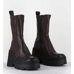 Hot Garrice Boots Compensees En Cuir Marron Stretch - Deandra Brown Boots